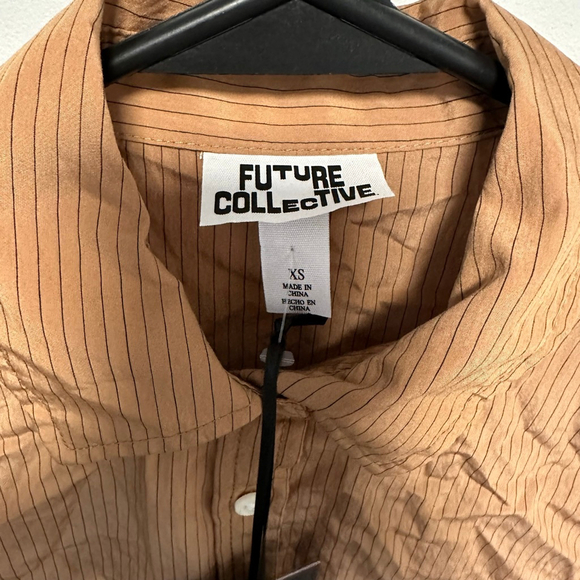 Women's Future Collective Striped Button-Up Shirt Brown/Black Size XS NWT NEW - Picture 3 of 11